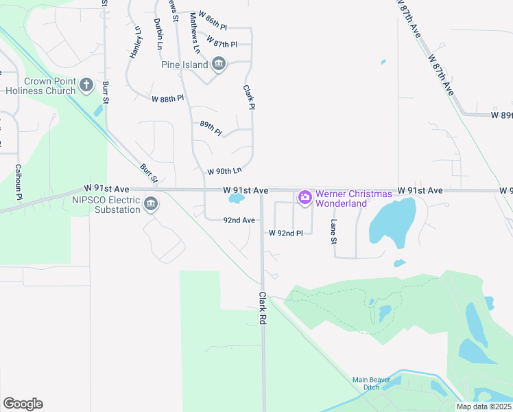 map of restaurants, bars, coffee shops, grocery stores, and more near 9130 Clark Street in Crown Point