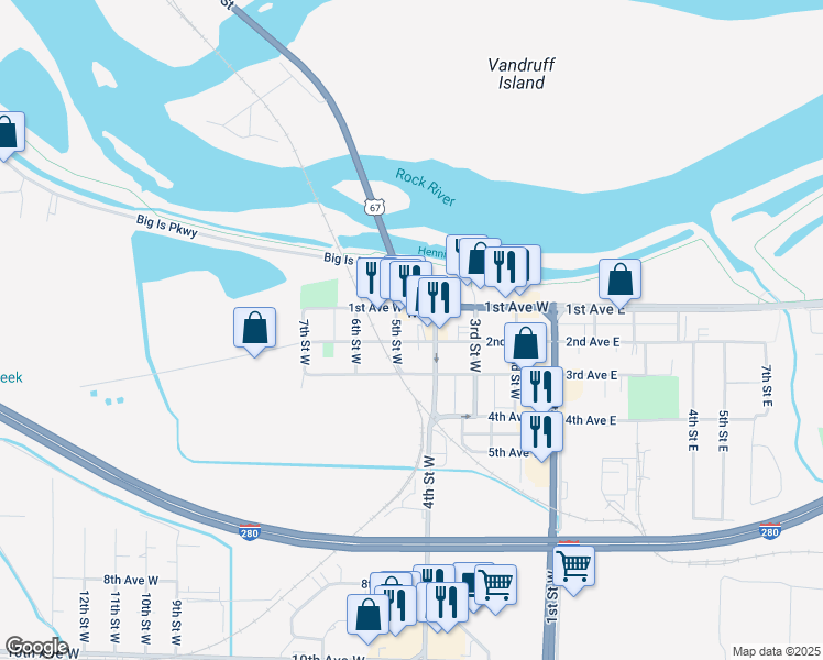 map of restaurants, bars, coffee shops, grocery stores, and more near 421 2nd Avenue West in Milan
