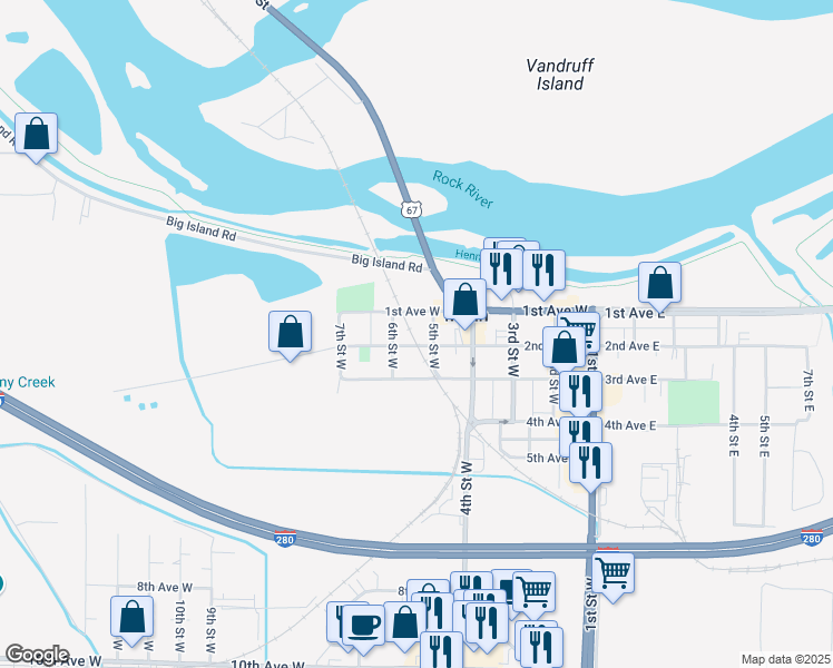 map of restaurants, bars, coffee shops, grocery stores, and more near 515 2nd Avenue West in Milan
