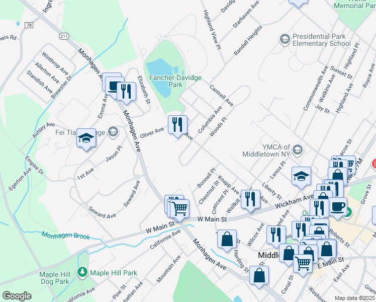 map of restaurants, bars, coffee shops, grocery stores, and more near 6 Ashland Avenue in Middletown