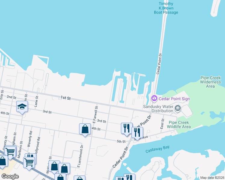 map of restaurants, bars, coffee shops, grocery stores, and more near 562 Nantucket Dr in Sandusky