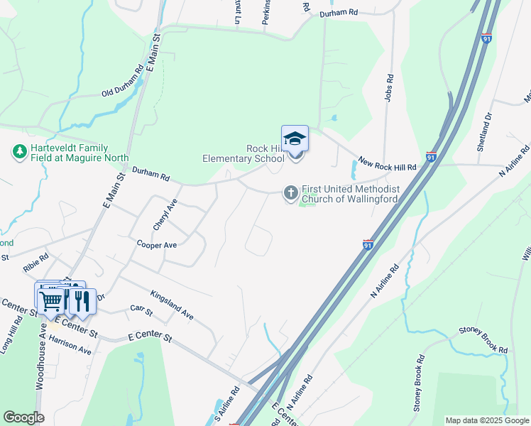 map of restaurants, bars, coffee shops, grocery stores, and more near 10 Summit Drive in Wallingford