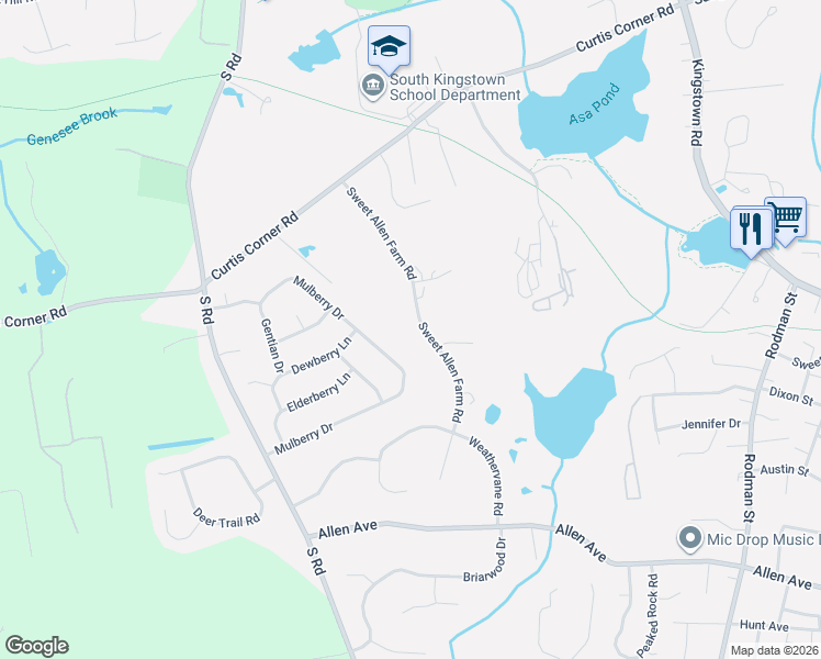 map of restaurants, bars, coffee shops, grocery stores, and more near 181 Sweet Allen Farm Rd in South Kingstown