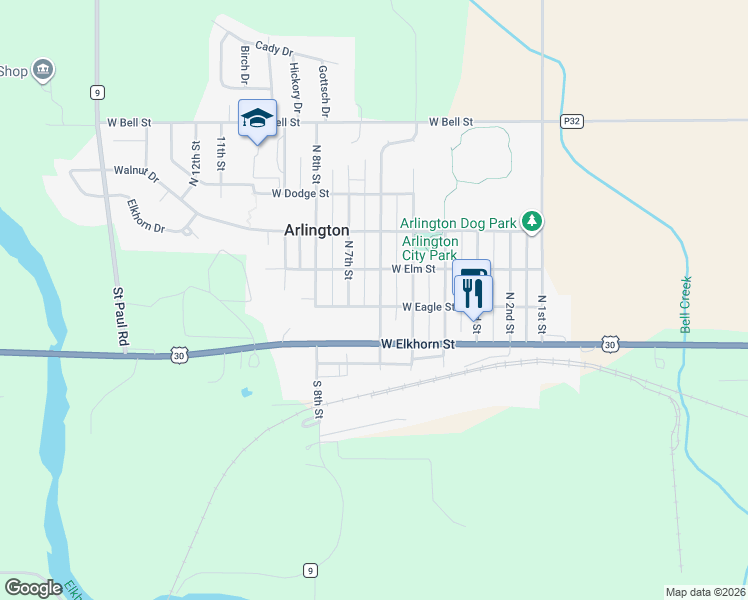 map of restaurants, bars, coffee shops, grocery stores, and more near 305 North 6th Street in Arlington