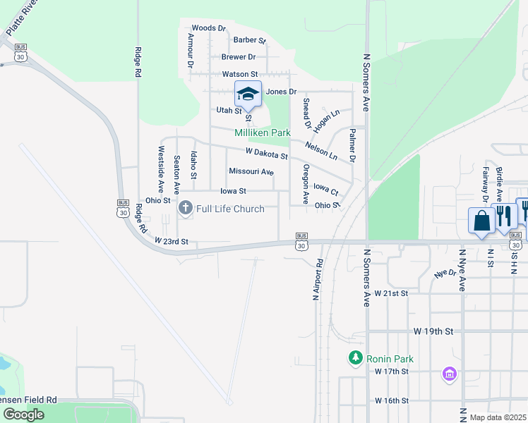 map of restaurants, bars, coffee shops, grocery stores, and more near 1335 Ohio Street in Fremont