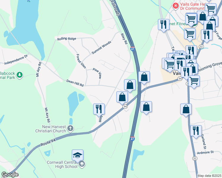 map of restaurants, bars, coffee shops, grocery stores, and more near 7 Dean Hill Road in New Windsor