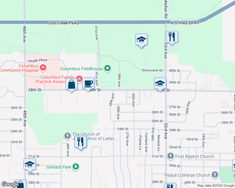 map of restaurants, bars, coffee shops, grocery stores, and more near 3763 39th Avenue in Columbus