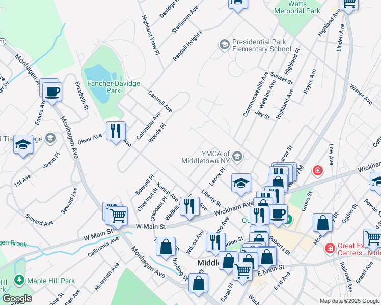map of restaurants, bars, coffee shops, grocery stores, and more near 7 Garden Avenue in Middletown