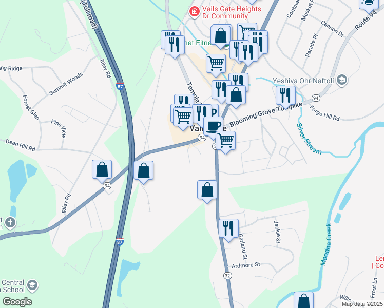 map of restaurants, bars, coffee shops, grocery stores, and more near 1023 New York 94 in New Windsor