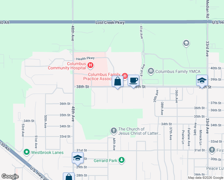 map of restaurants, bars, coffee shops, grocery stores, and more near 3775 45th Avenue in Columbus