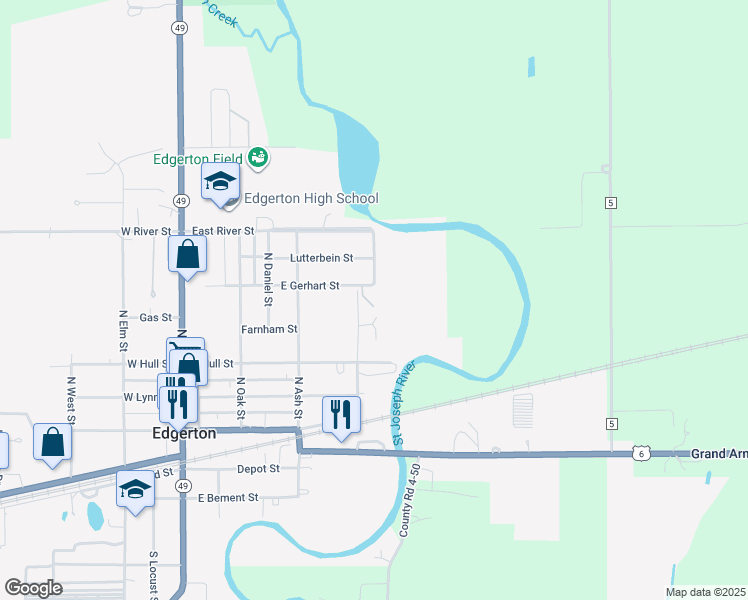 map of restaurants, bars, coffee shops, grocery stores, and more near 358 East Gerhart Street in Edgerton