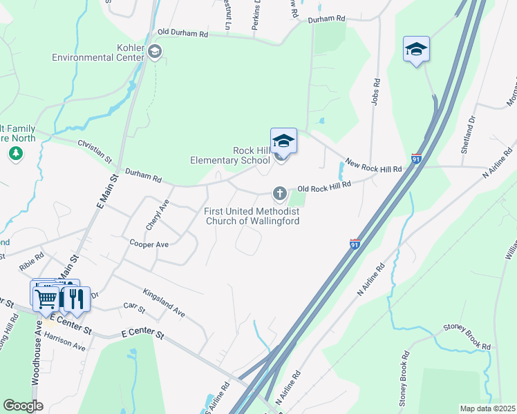 map of restaurants, bars, coffee shops, grocery stores, and more near 10 Summit Drive in Wallingford