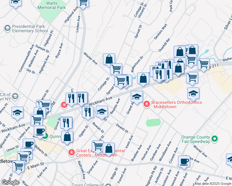 map of restaurants, bars, coffee shops, grocery stores, and more near 194 Wickham Avenue in Middletown