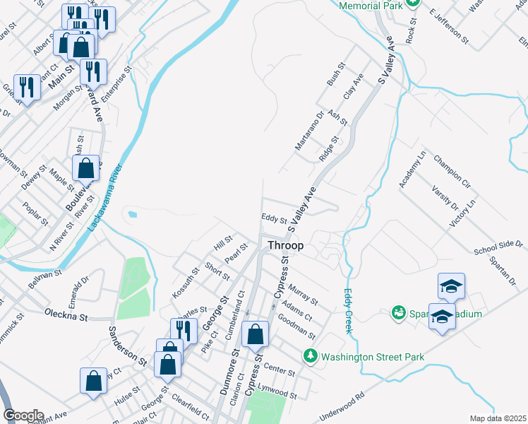 map of restaurants, bars, coffee shops, grocery stores, and more near 901 Franko Street in Throop