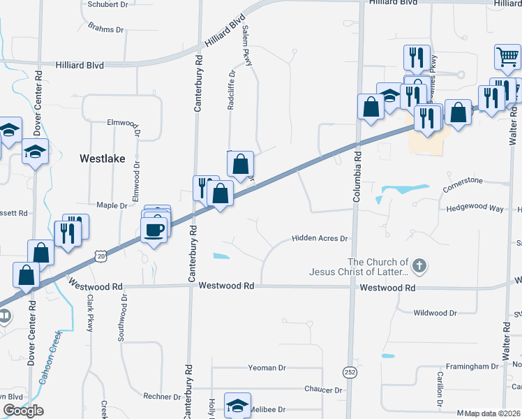 map of restaurants, bars, coffee shops, grocery stores, and more near 2393 Glen Valley Drive in Westlake