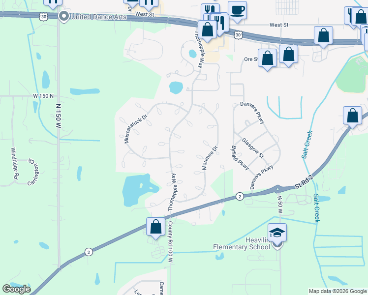 map of restaurants, bars, coffee shops, grocery stores, and more near 1900-1998 Kankakee Court in Valparaiso