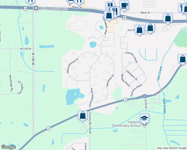 map of restaurants, bars, coffee shops, grocery stores, and more near 1900-1998 Kankakee Court in Valparaiso