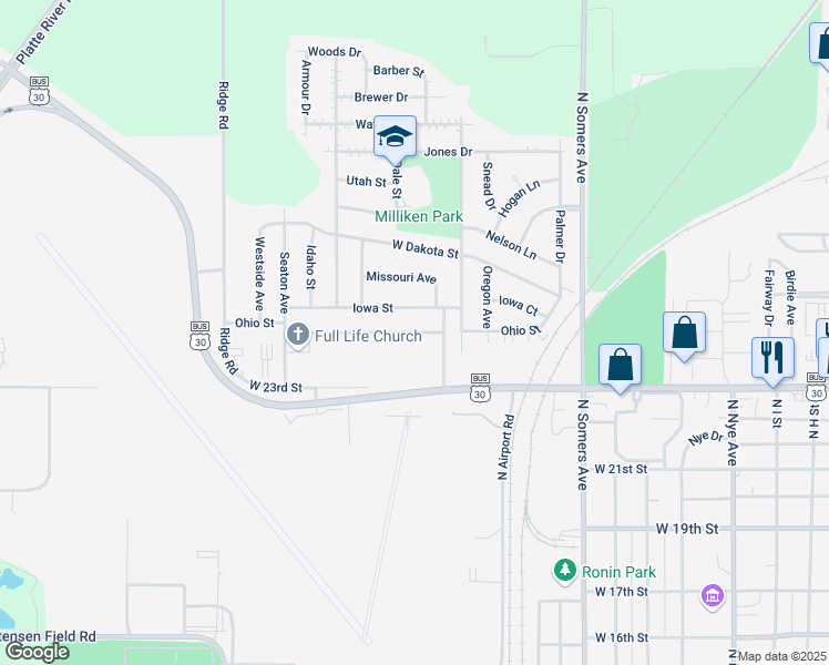 map of restaurants, bars, coffee shops, grocery stores, and more near 1335 Ohio Street in Fremont