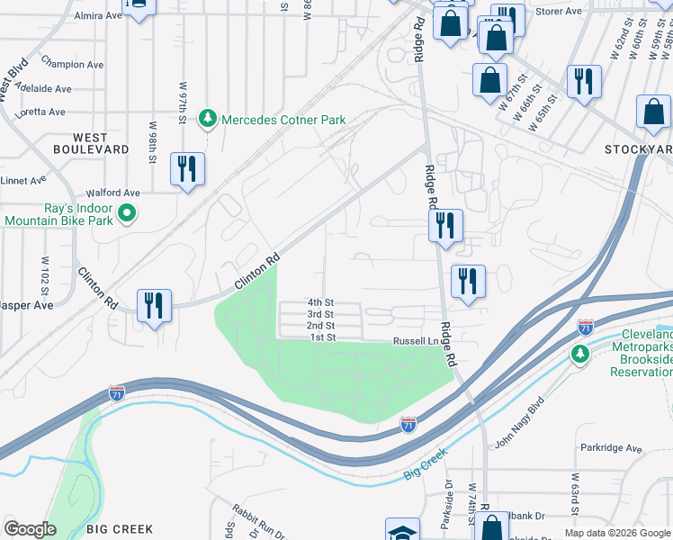 map of restaurants, bars, coffee shops, grocery stores, and more near 7500 Associate Avenue in Brooklyn