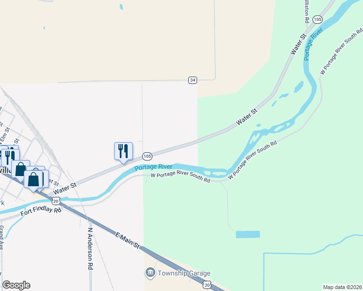 map of restaurants, bars, coffee shops, grocery stores, and more near 826 Ohio 105 in Woodville