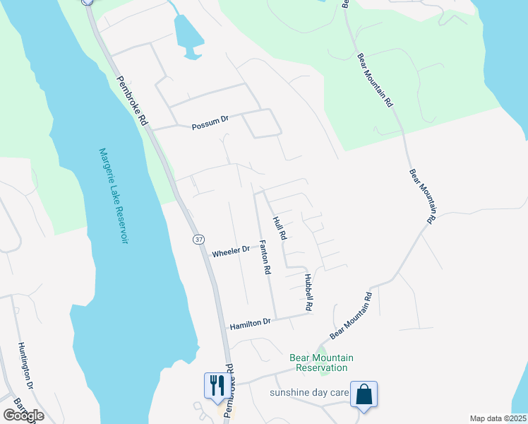 map of restaurants, bars, coffee shops, grocery stores, and more near 5 Hull Road in Danbury