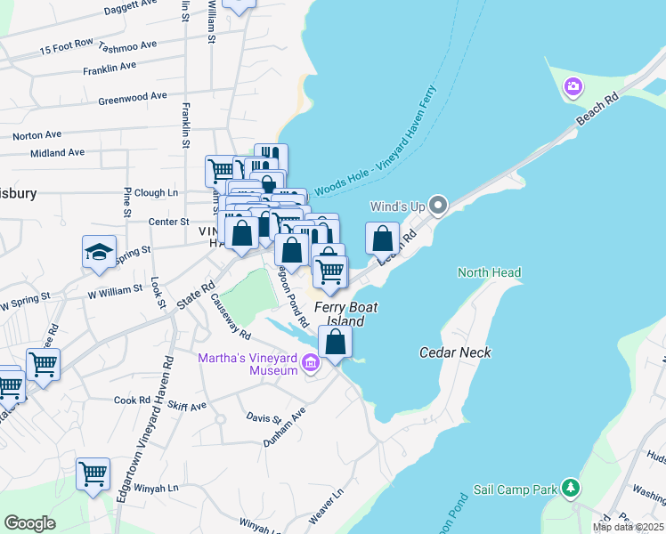 map of restaurants, bars, coffee shops, grocery stores, and more near 79 Beach Road in Tisbury