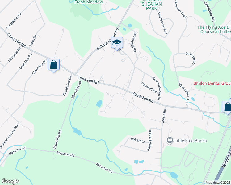 map of restaurants, bars, coffee shops, grocery stores, and more near 105 Colonial Hill Drive in Wallingford
