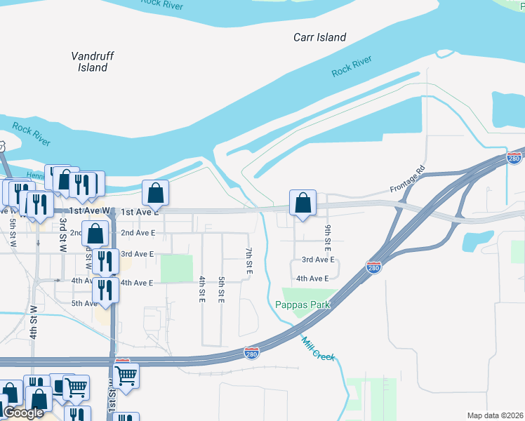 map of restaurants, bars, coffee shops, grocery stores, and more near 620 1st Avenue East in Milan