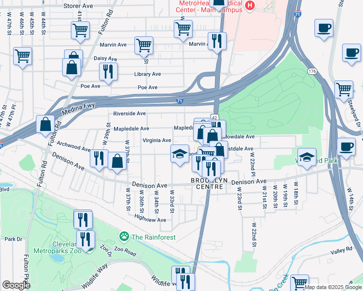 map of restaurants, bars, coffee shops, grocery stores, and more near 3003 Archwood Avenue in Cleveland