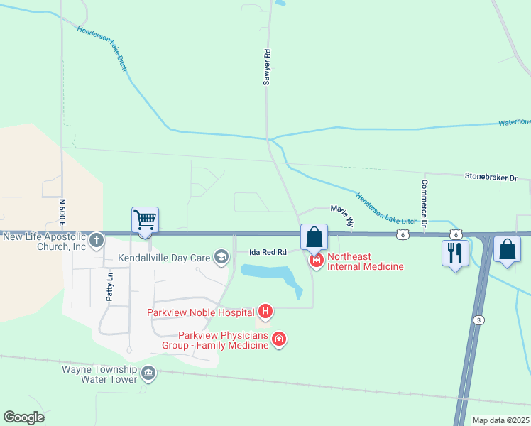 map of restaurants, bars, coffee shops, grocery stores, and more near 1815 Raleigh Avenue in Kendallville