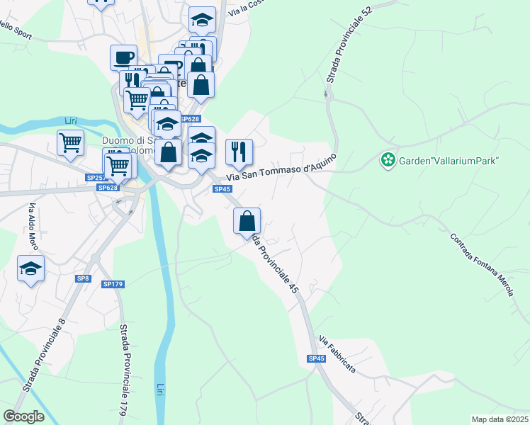 map of restaurants, bars, coffee shops, grocery stores, and more near 16 Strada Provinciale 45 in Pontecorvo