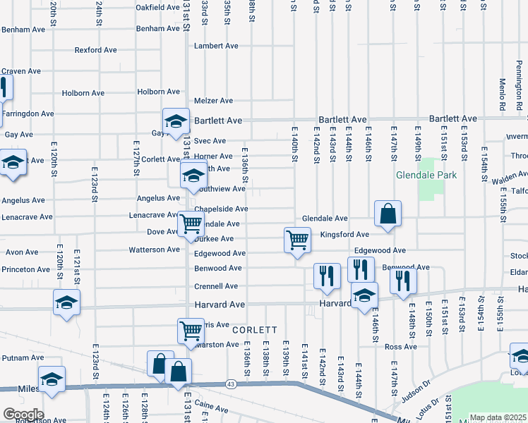 map of restaurants, bars, coffee shops, grocery stores, and more near 13710 Southview Avenue in Cleveland