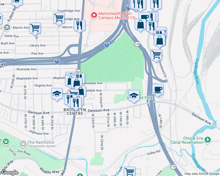 map of restaurants, bars, coffee shops, grocery stores, and more near 2003 Willowdale Avenue in Cleveland