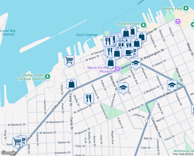 map of restaurants, bars, coffee shops, grocery stores, and more near 709 U.S. 6 in Sandusky