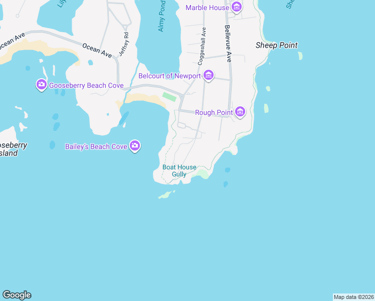 map of restaurants, bars, coffee shops, grocery stores, and more near 61 Ledge Road in Newport