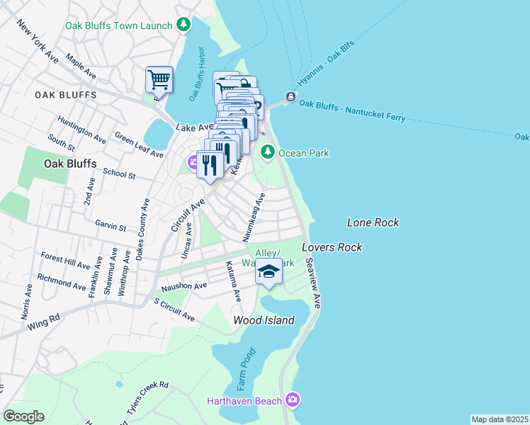 map of restaurants, bars, coffee shops, grocery stores, and more near 22 Narragansett Avenue in Edgartown