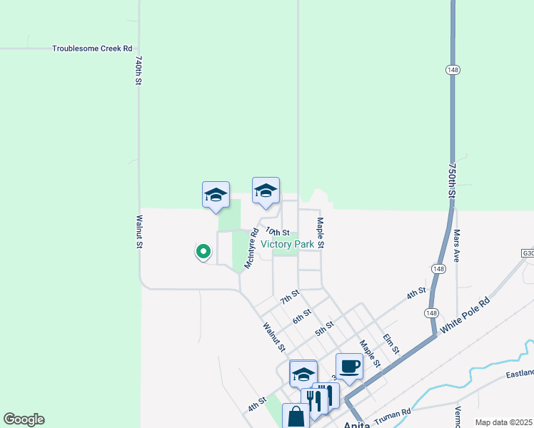 map of restaurants, bars, coffee shops, grocery stores, and more near 709 McIntyre Road in Anita