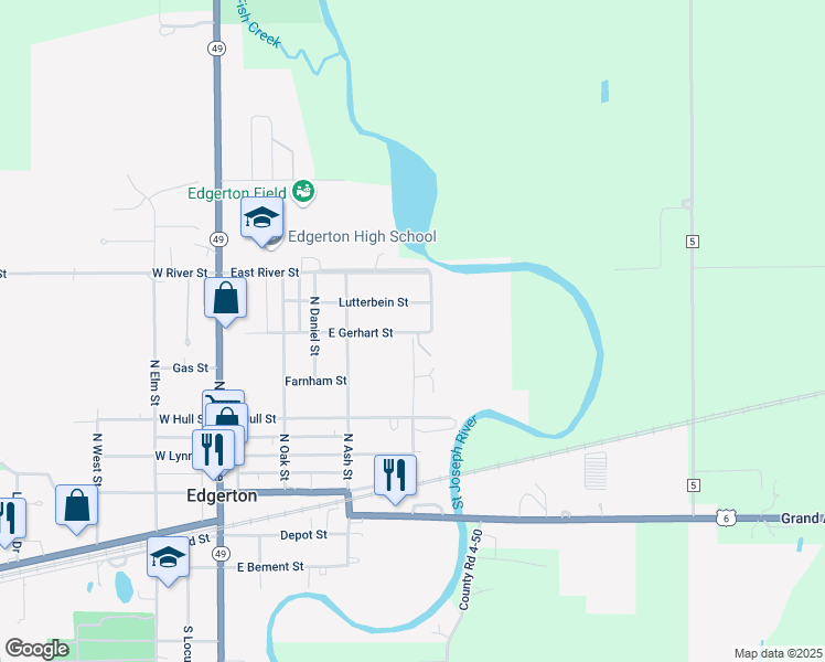 map of restaurants, bars, coffee shops, grocery stores, and more near 344 Lutterbein Street in Edgerton