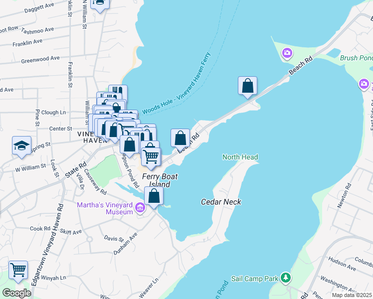 map of restaurants, bars, coffee shops, grocery stores, and more near 144 Beach Road in Tisbury