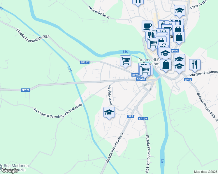 map of restaurants, bars, coffee shops, grocery stores, and more near in Pontecorvo