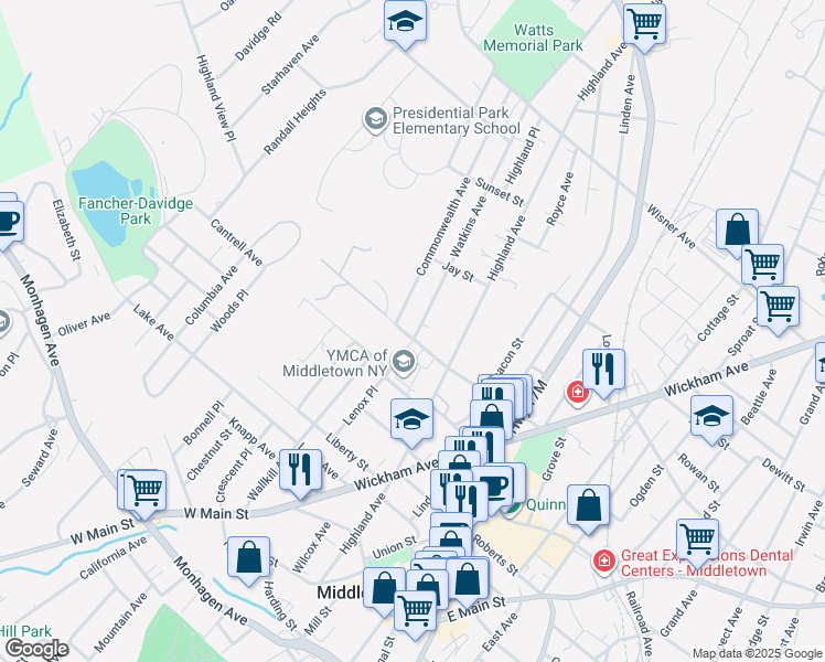 map of restaurants, bars, coffee shops, grocery stores, and more near 2 Watkins Avenue in Middletown