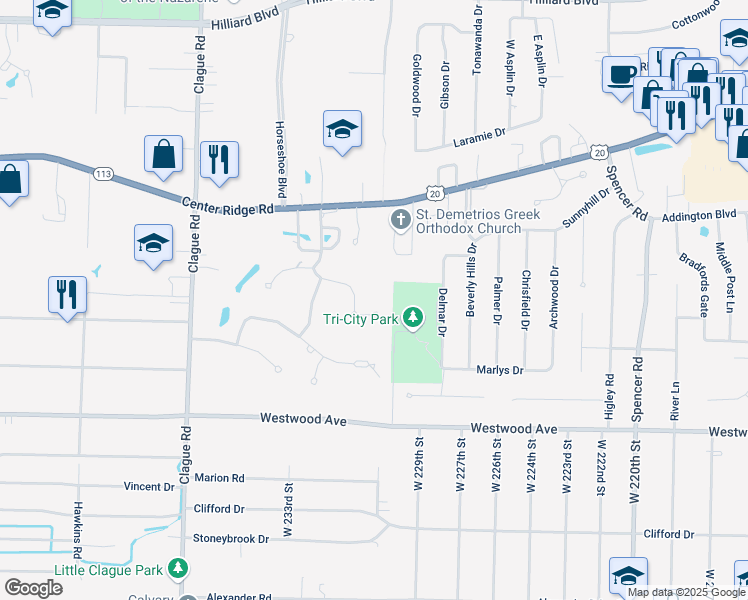 map of restaurants, bars, coffee shops, grocery stores, and more near 2351 Fox Run in Westlake