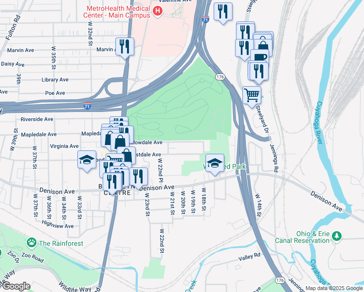 map of restaurants, bars, coffee shops, grocery stores, and more near 2003 Willowdale Avenue in Cleveland