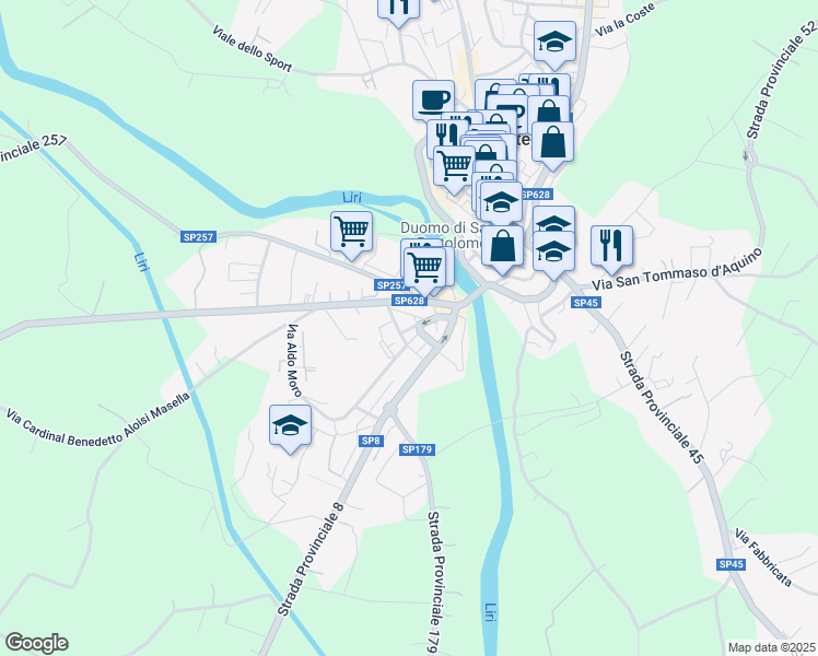 map of restaurants, bars, coffee shops, grocery stores, and more near in Pontecorvo