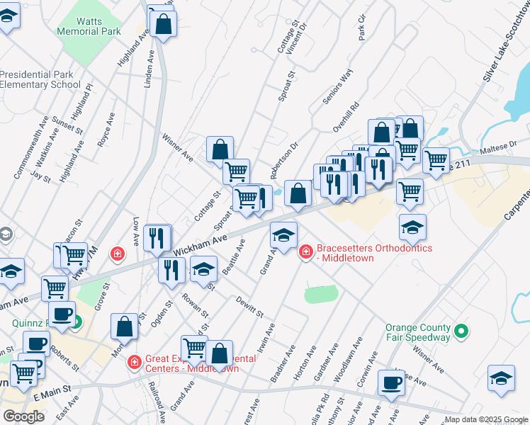 map of restaurants, bars, coffee shops, grocery stores, and more near 12 Blanchard Street in Middletown