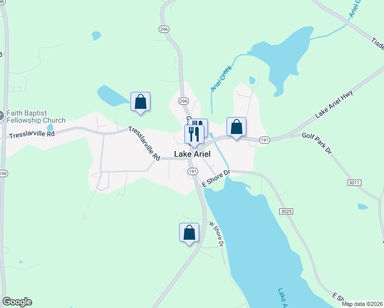 map of restaurants, bars, coffee shops, grocery stores, and more near  in Lake Ariel