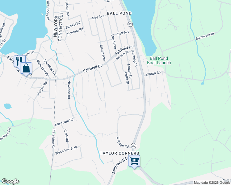 map of restaurants, bars, coffee shops, grocery stores, and more near 22 Forest Hills Drive in New Fairfield