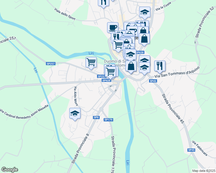 map of restaurants, bars, coffee shops, grocery stores, and more near in Pontecorvo