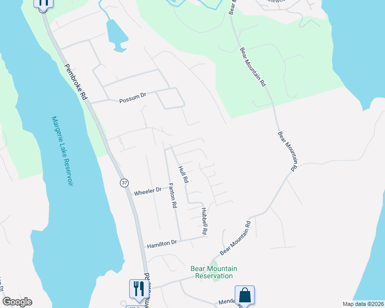 map of restaurants, bars, coffee shops, grocery stores, and more near 10 Birch Trail in Danbury