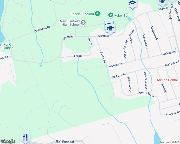 map of restaurants, bars, coffee shops, grocery stores, and more near 7 Whipstick Road in New Fairfield